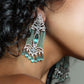 Green Ruby and Diamond Handcrafted Earring Set
