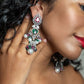Green and Pink Colour with White Diamond Earring