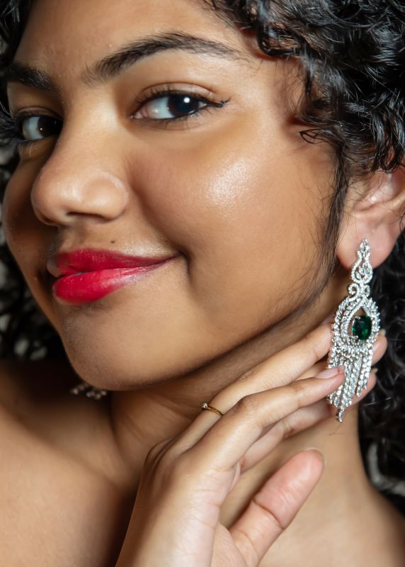 Green Emerald Diamond Earring