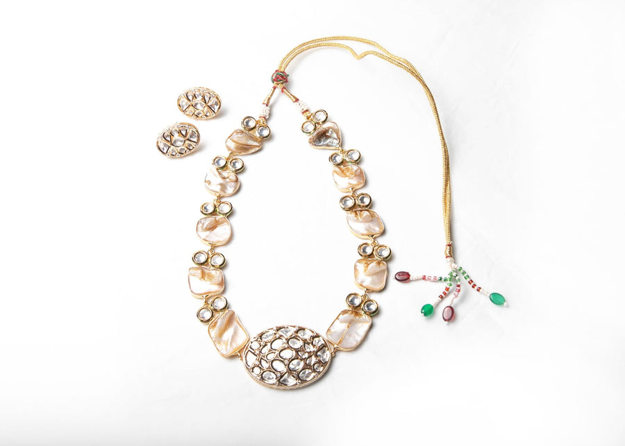 Round Polki Shell Pearls Choker Necklace - LABELRM